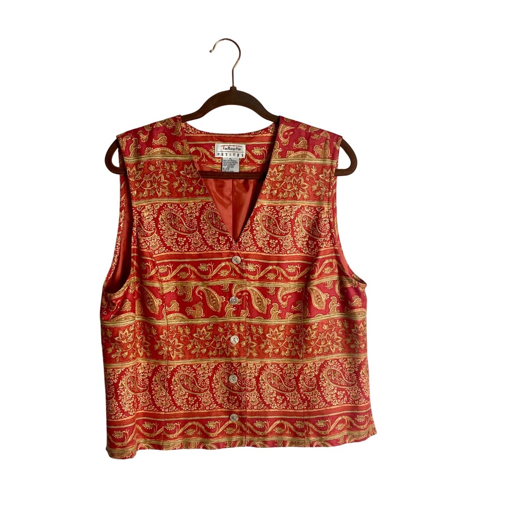 Vintage Talbots Petite Large Red Paisley Vest Button Waistcoat 90s Boho XL